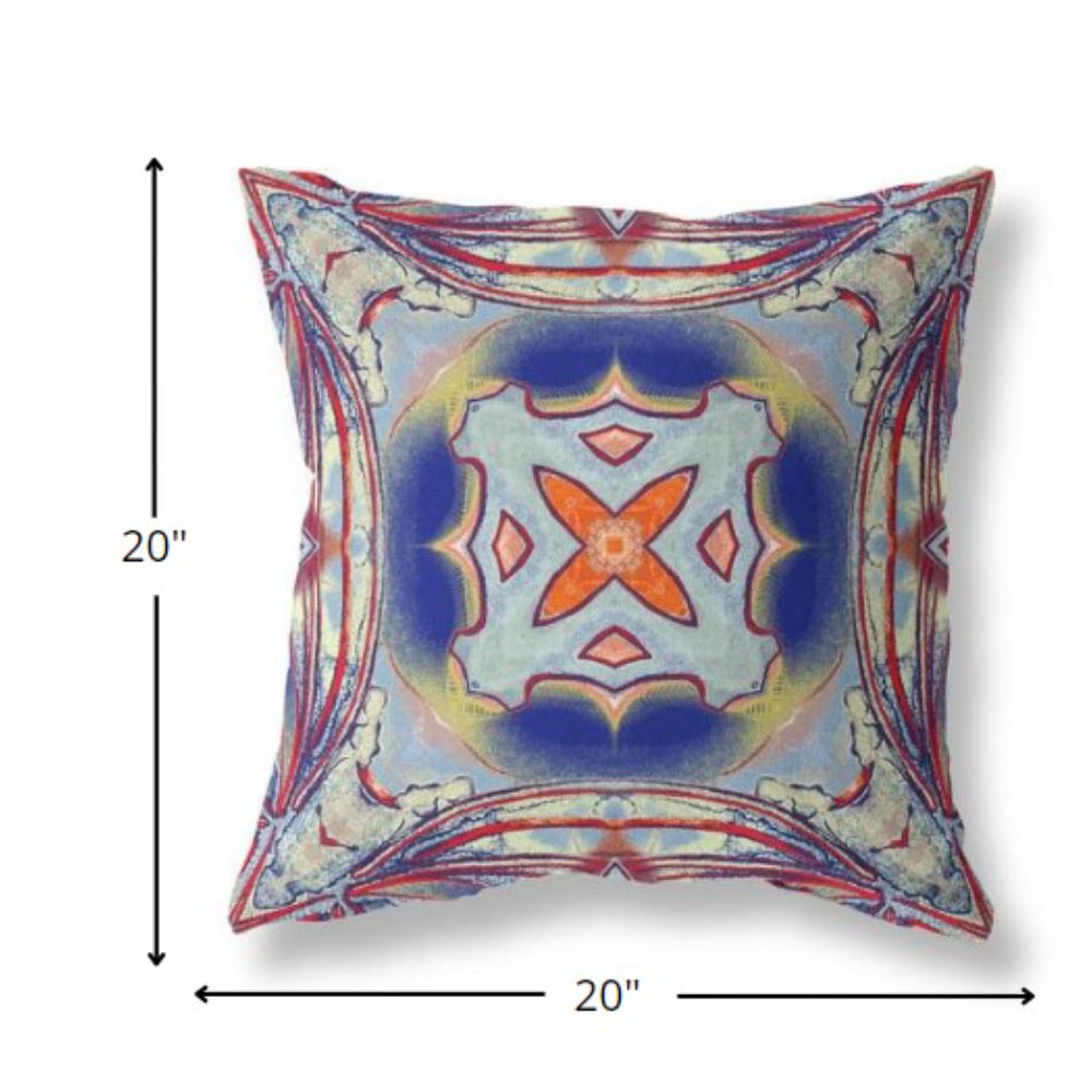 18” Red Blue Geo Tribal Suede Throw Pillow