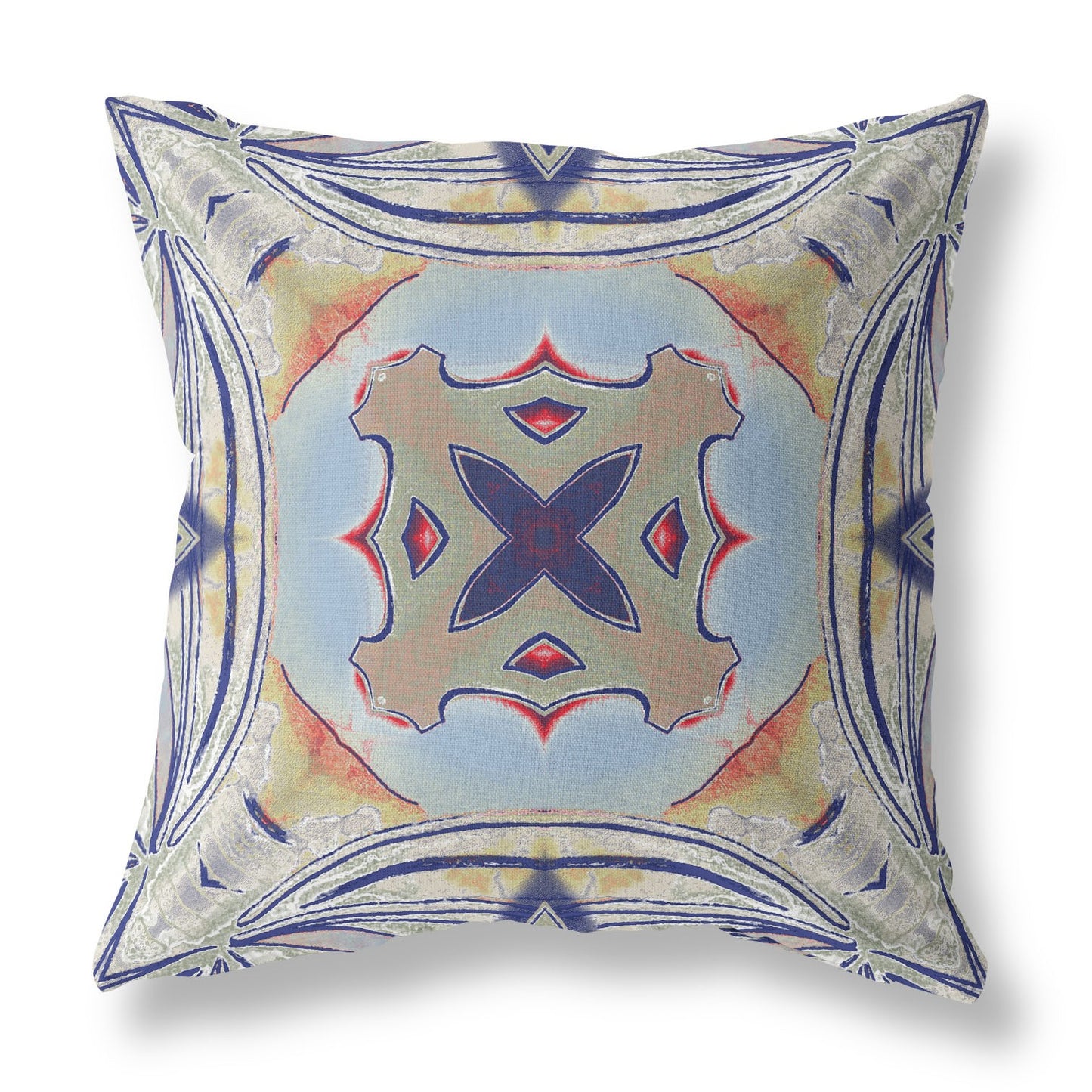 16” Navy Sage Geo Tribal Suede Throw Pillow