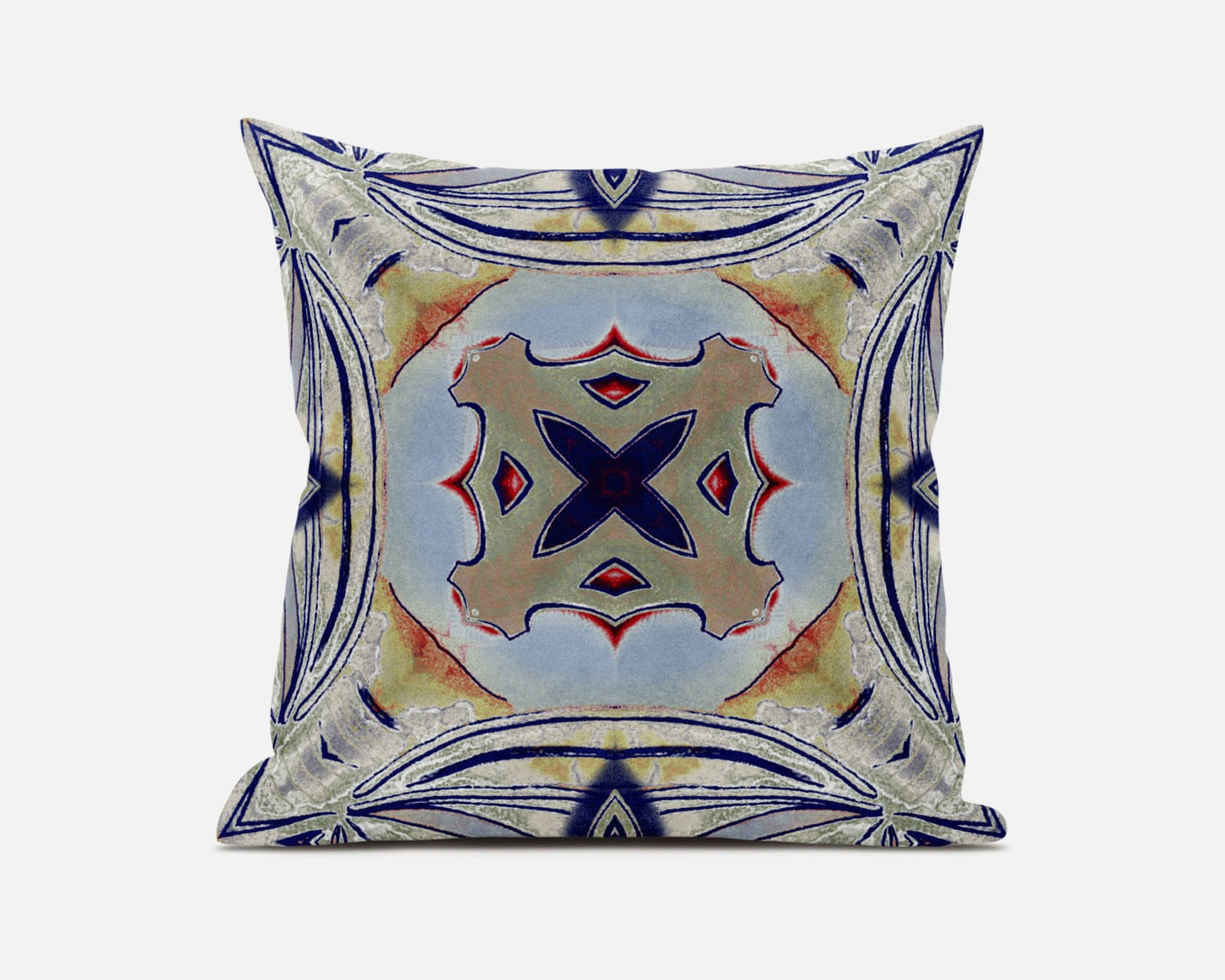 16” Navy Sage Geo Tribal Suede Throw Pillow