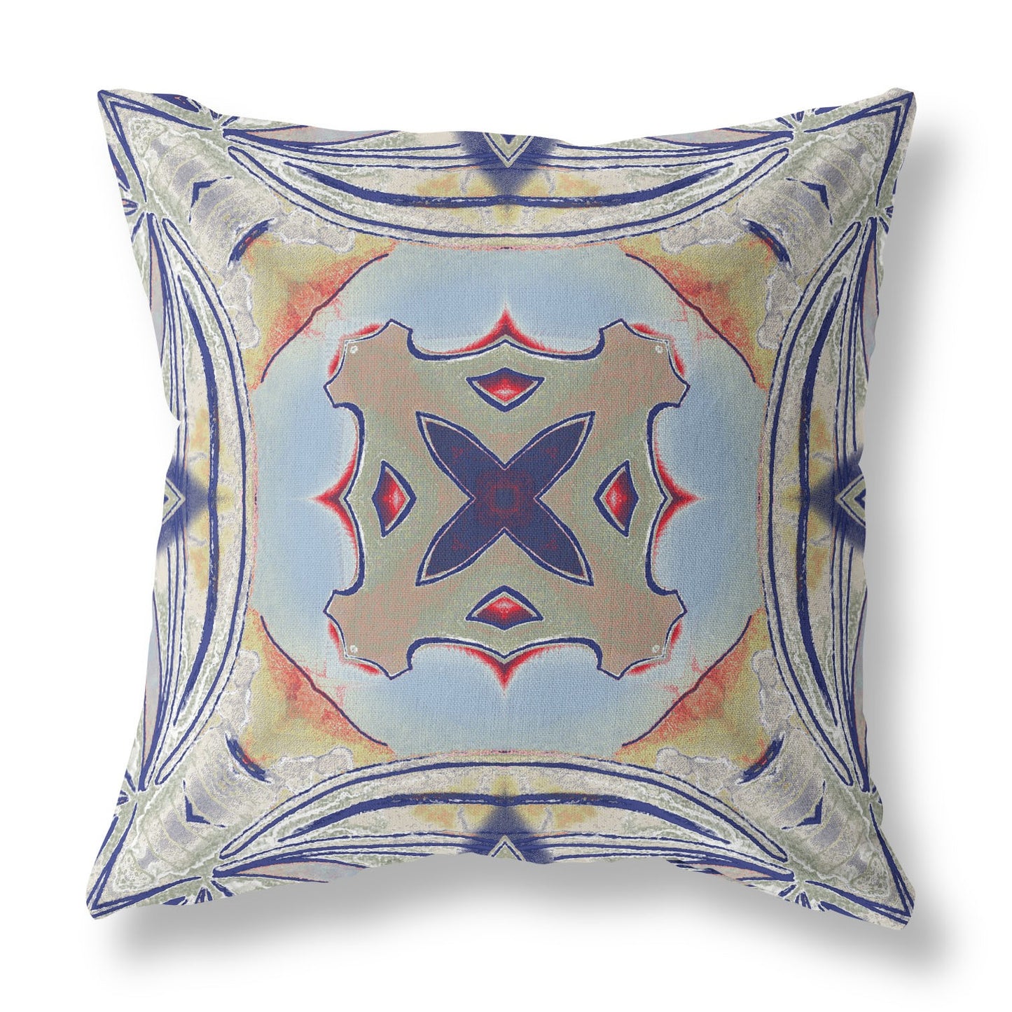 18” Navy Sage Geo Tribal Suede Throw Pillow