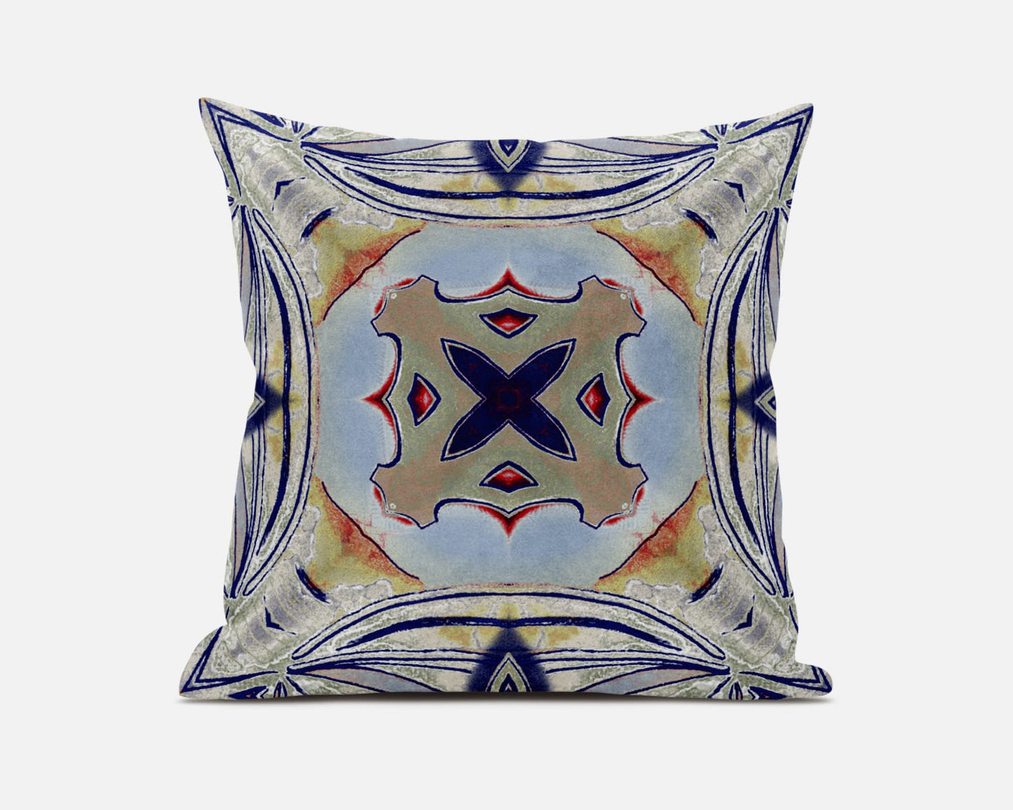 18” Navy Sage Geo Tribal Suede Throw Pillow