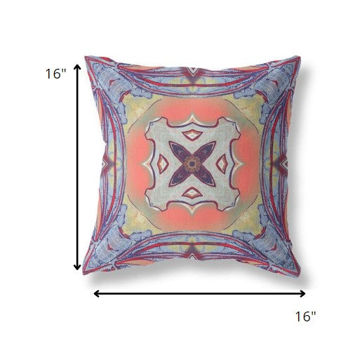 16” Purple Orange Geo Tribal Suede Throw Pillow