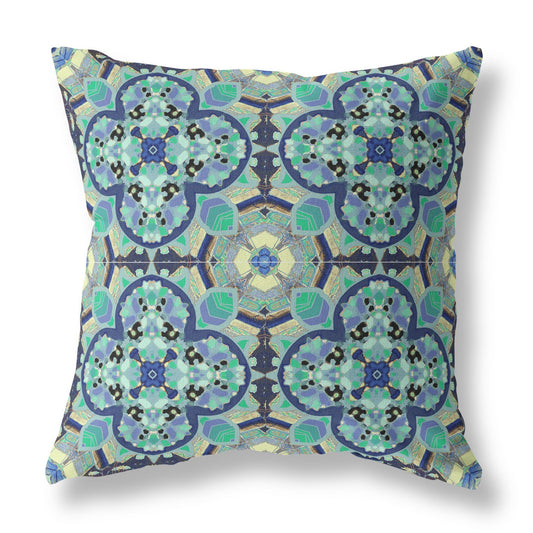 16" Aqua Indigo Cloverleaf Boho Suede Throw Pillow