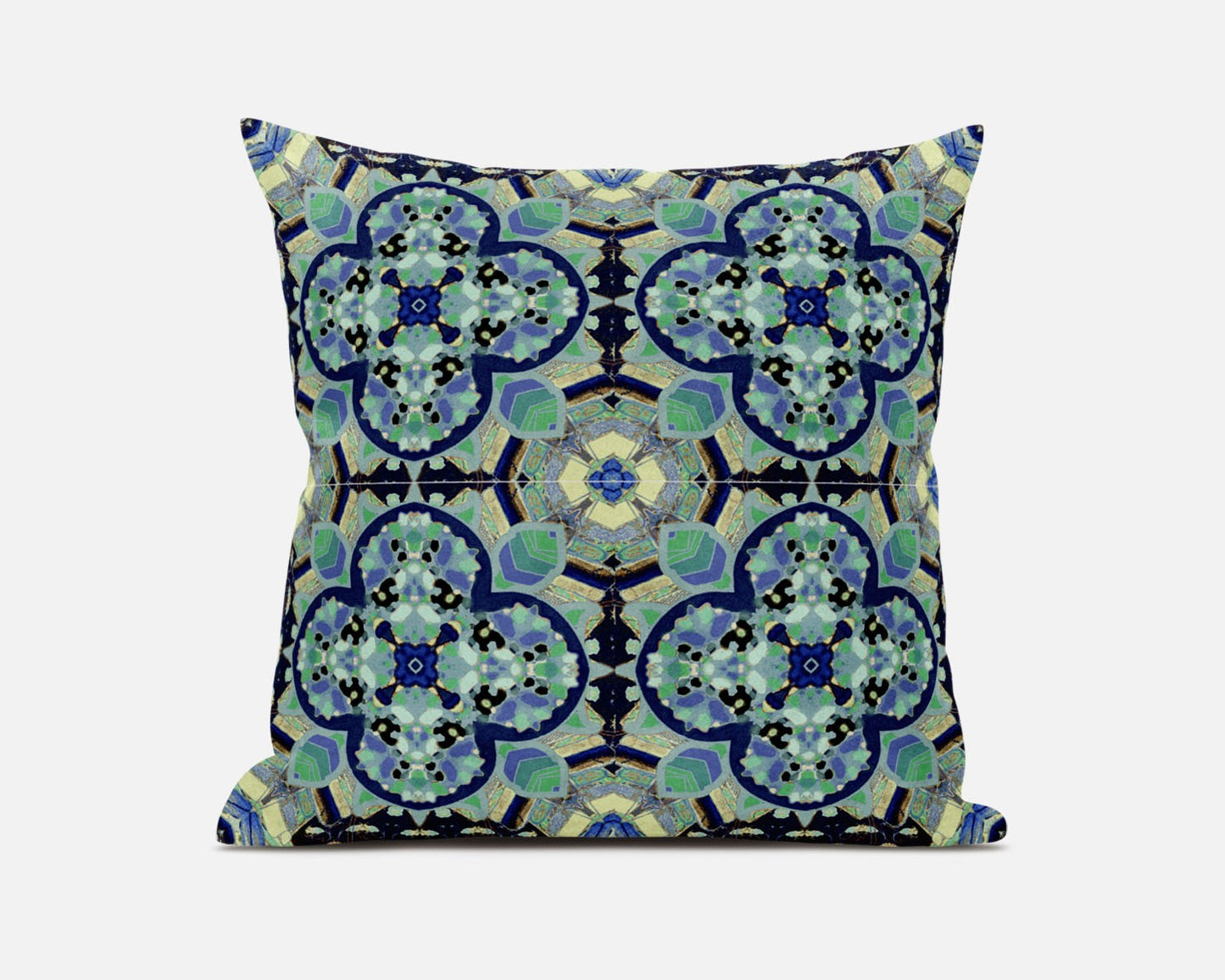 16" Aqua Indigo Cloverleaf Boho Suede Throw Pillow