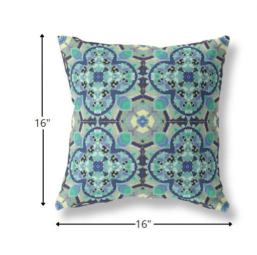 16" Aqua Indigo Cloverleaf Boho Suede Throw Pillow