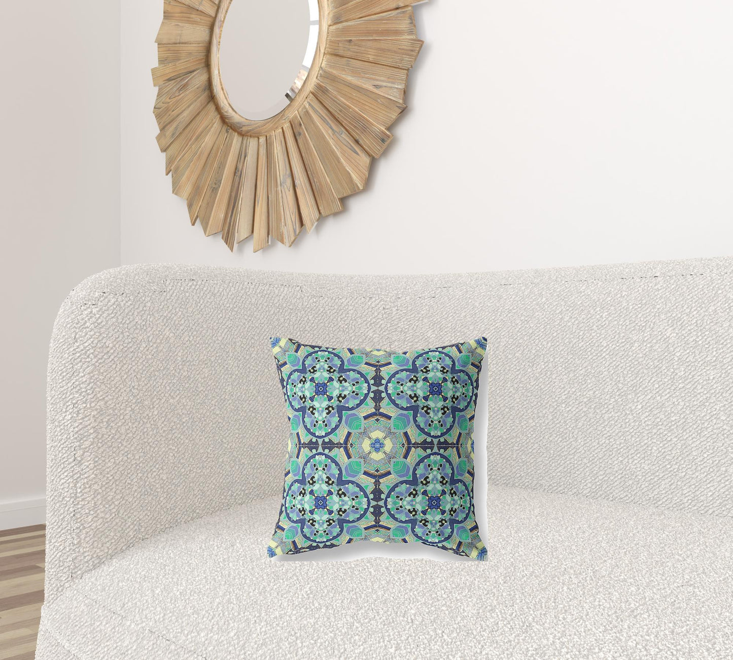 16" Aqua Indigo Cloverleaf Boho Suede Throw Pillow