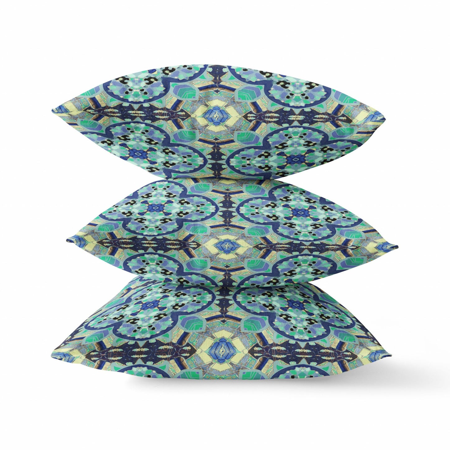 18" Aqua Indigo Cloverleaf Boho Suede Throw Pillow