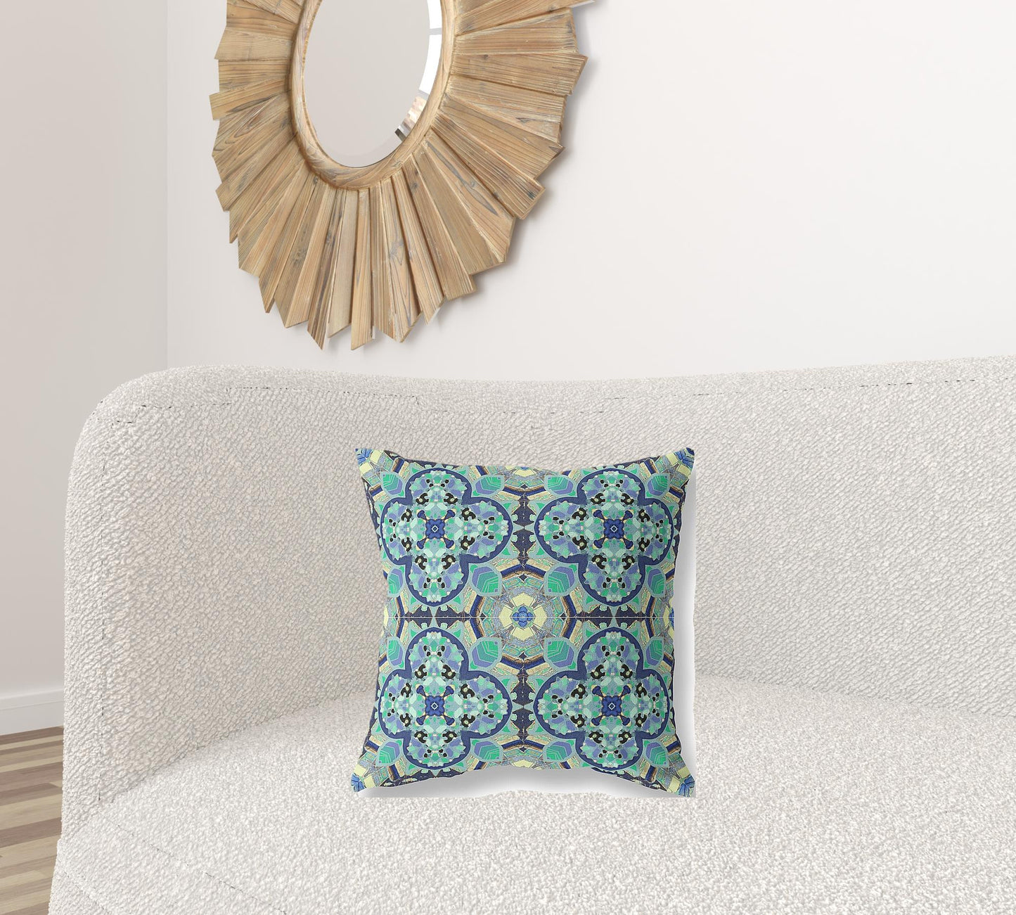 18" Aqua Indigo Cloverleaf Boho Suede Throw Pillow