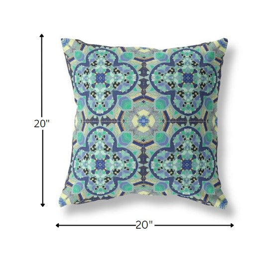 18" Aqua Indigo Cloverleaf Boho Suede Throw Pillow