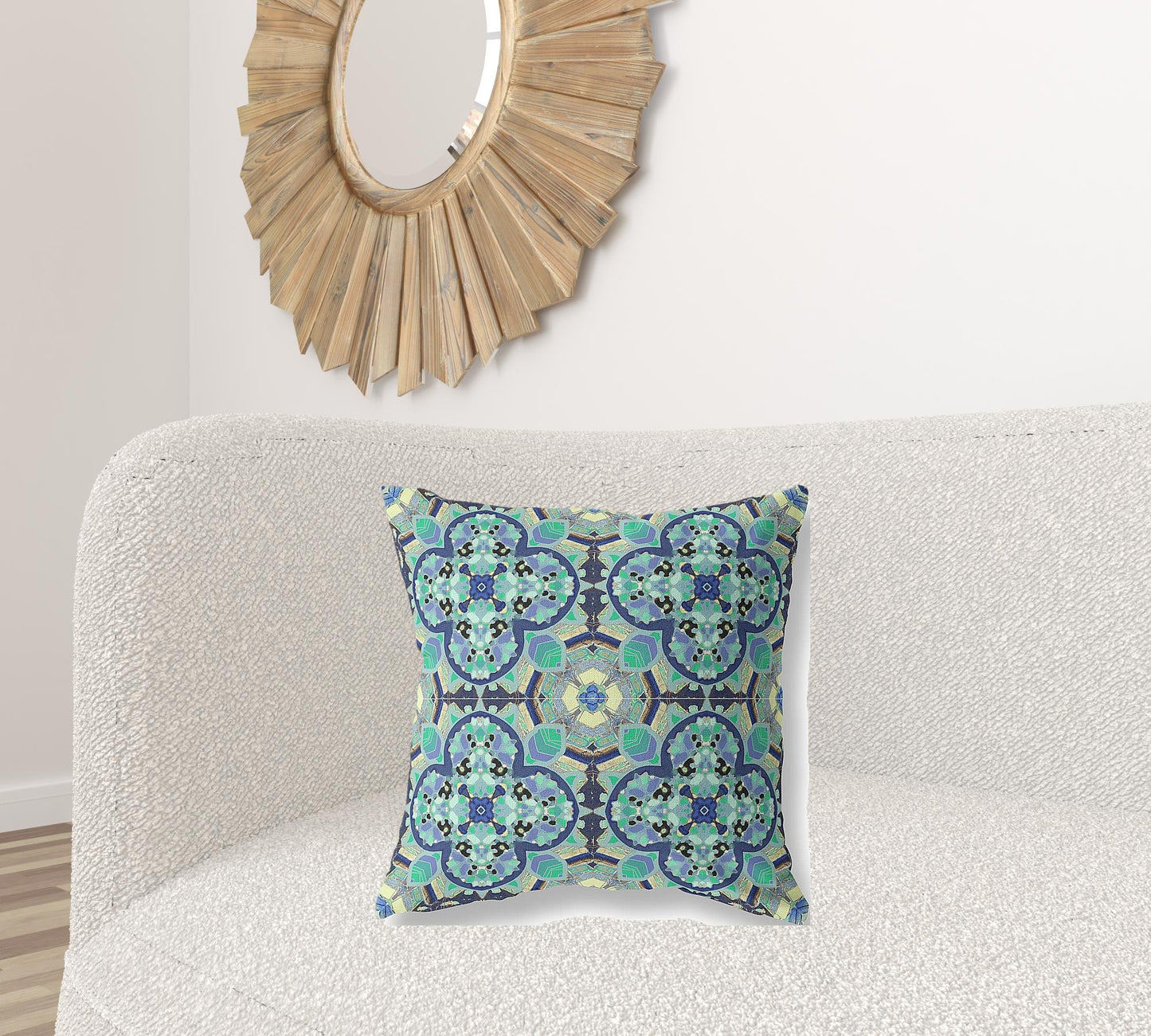 18" Aqua Indigo Cloverleaf Boho Suede Throw Pillow