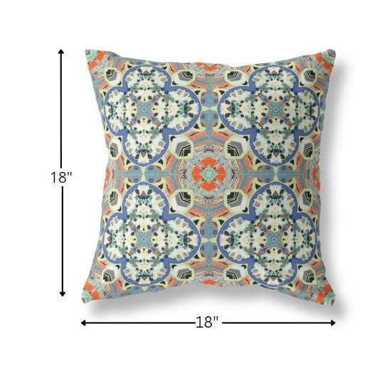 18" Blue Cream Cloverleaf Boho Suede Throw Pillow