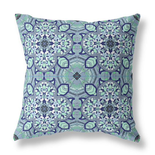 16" Blue Aqua Cloverleaf Boho Suede Throw Pillow