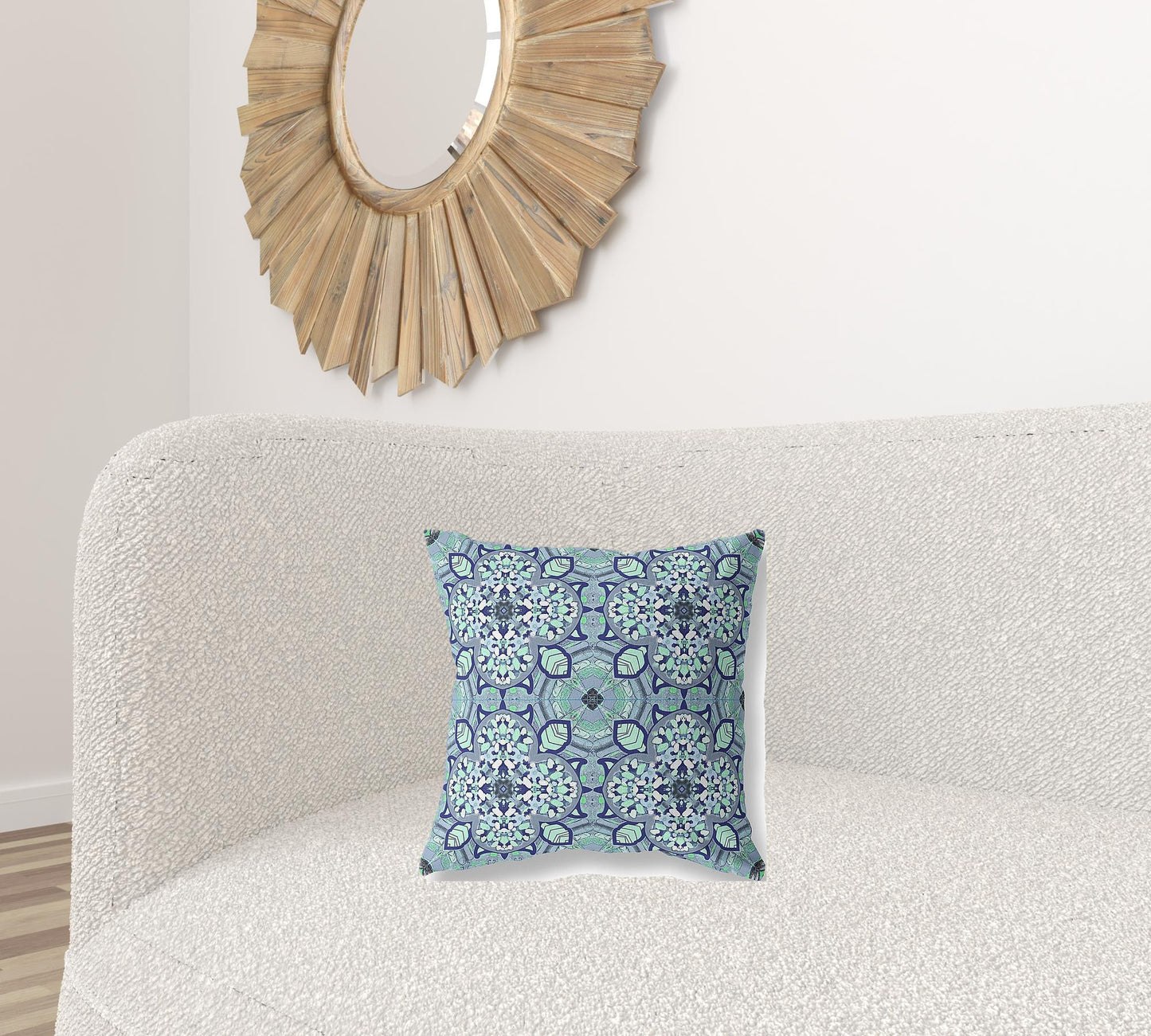 16" Blue Aqua Cloverleaf Boho Suede Throw Pillow