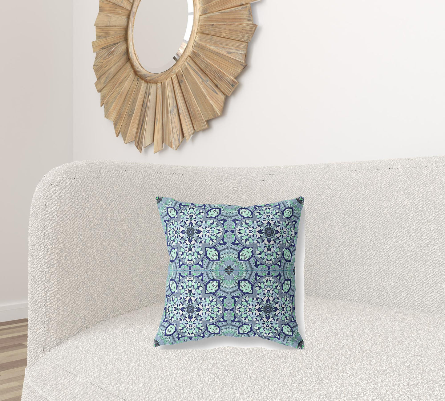 18" Blue Aqua Cloverleaf Boho Suede Throw Pillow