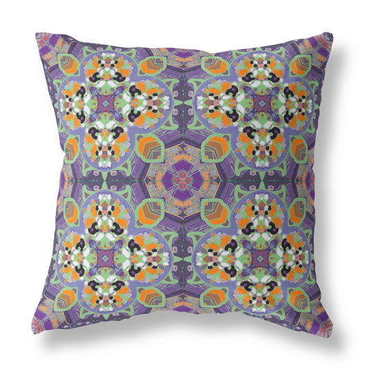 18" Purple Orange Cloverleaf Boho Suede Throw Pillow