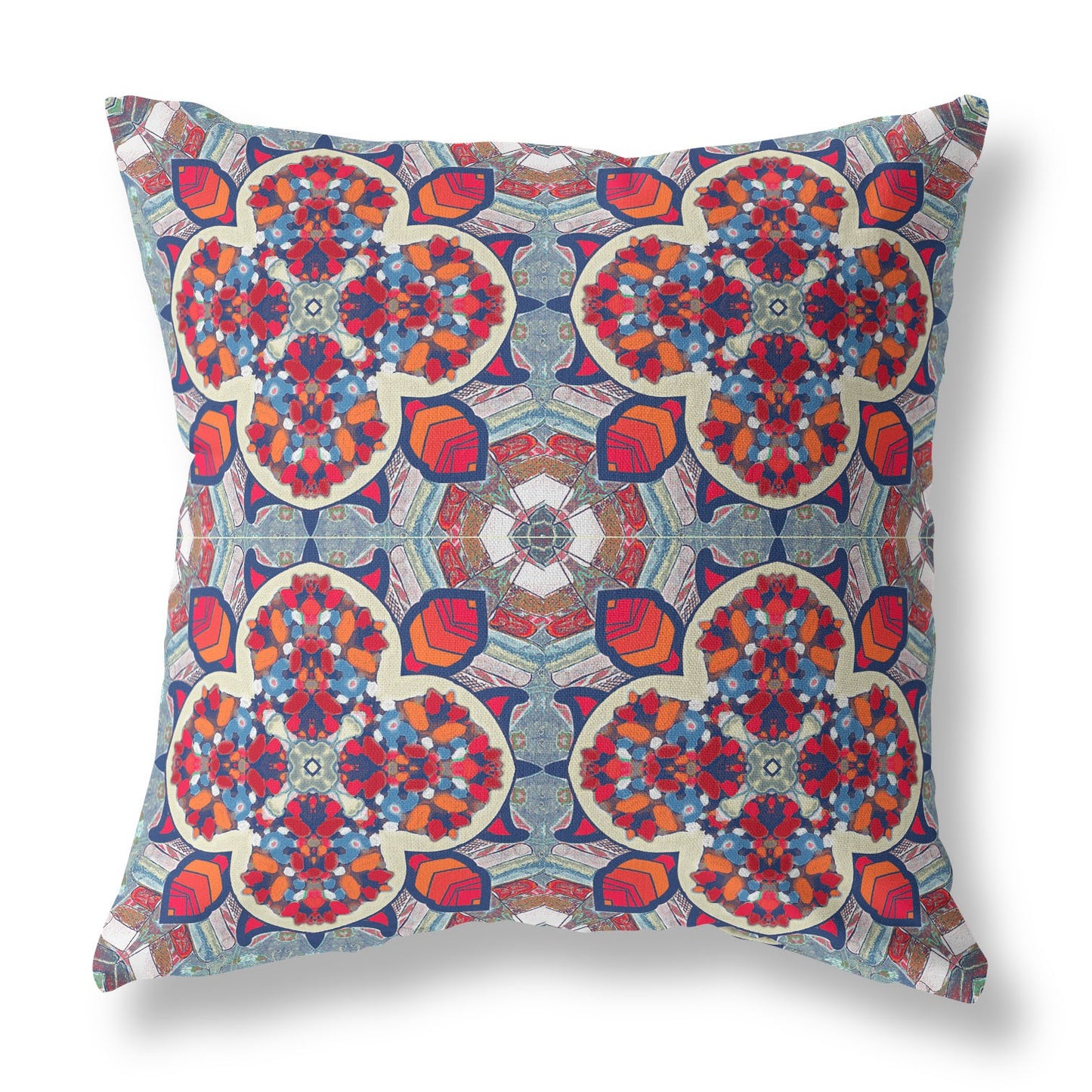 18" Red Blue Cloverleaf Boho Suede Throw Pillow