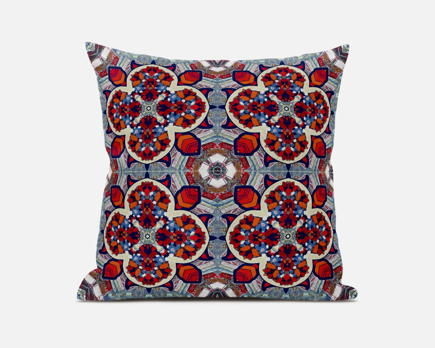 18" Red Blue Cloverleaf Boho Suede Throw Pillow