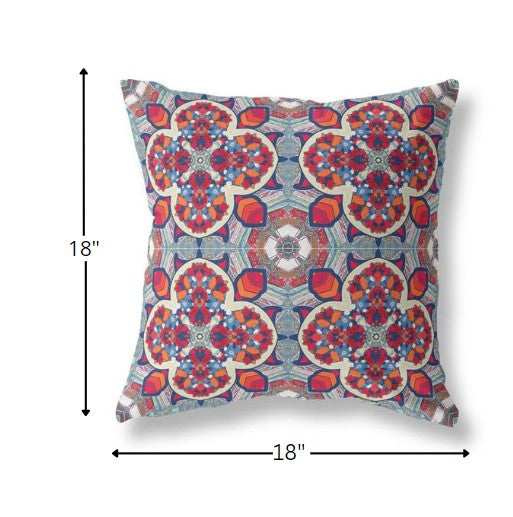 18" Red Blue Cloverleaf Boho Suede Throw Pillow