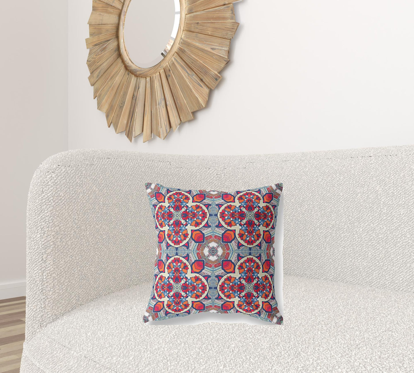 18" Red Blue Cloverleaf Boho Suede Throw Pillow