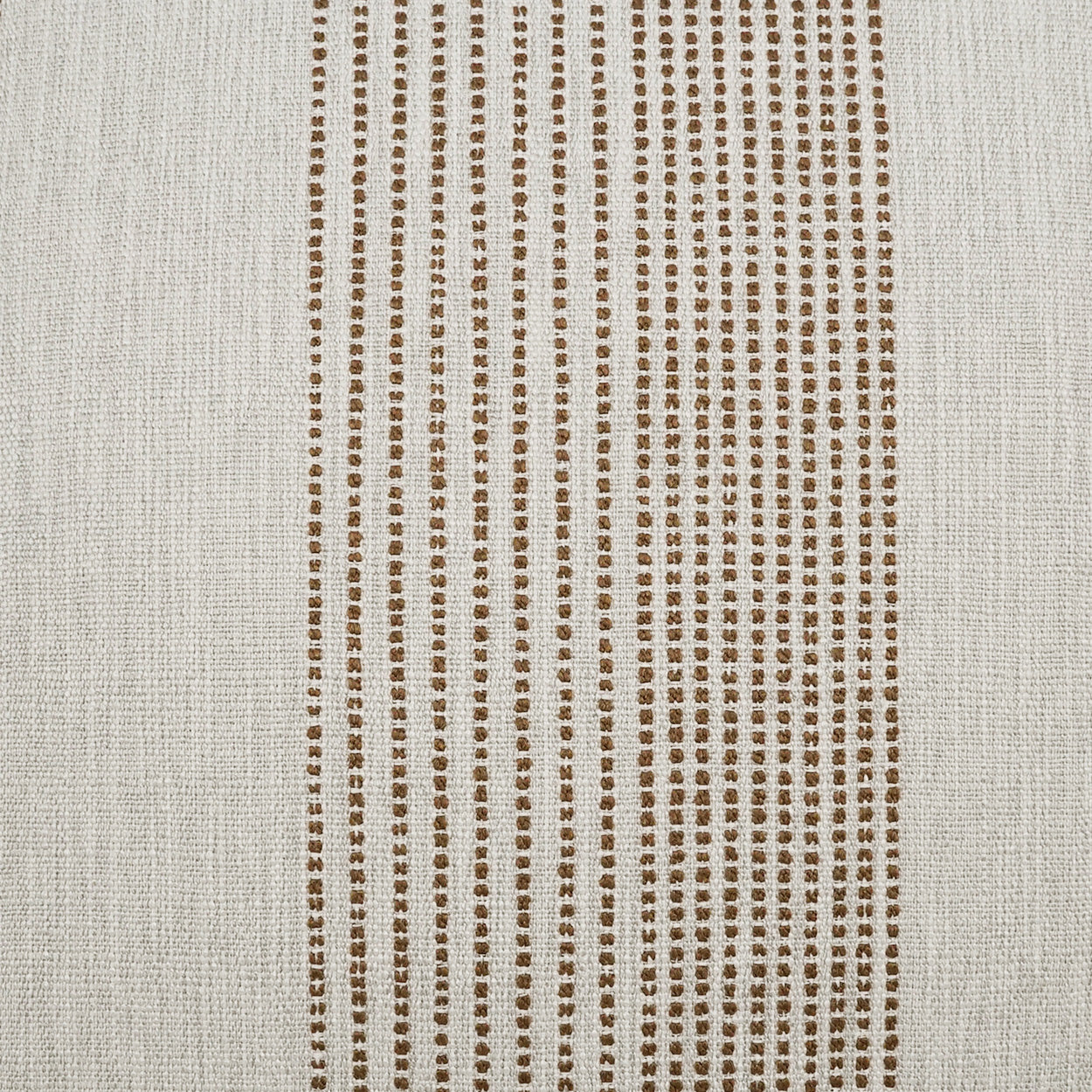 Beige linen-like fabric with vertical rows of brown dots; woven, neutral upholstery/drapery textile.