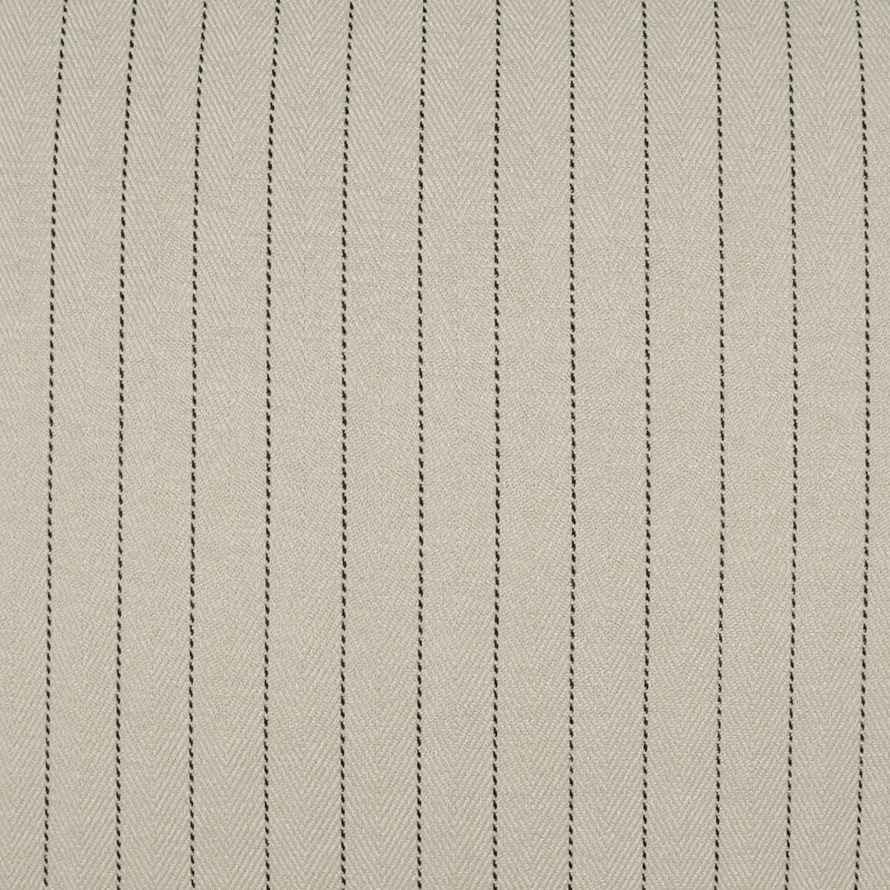 Beige fabric with subtle woven texture and evenly spaced dark dashed vertical stripes.