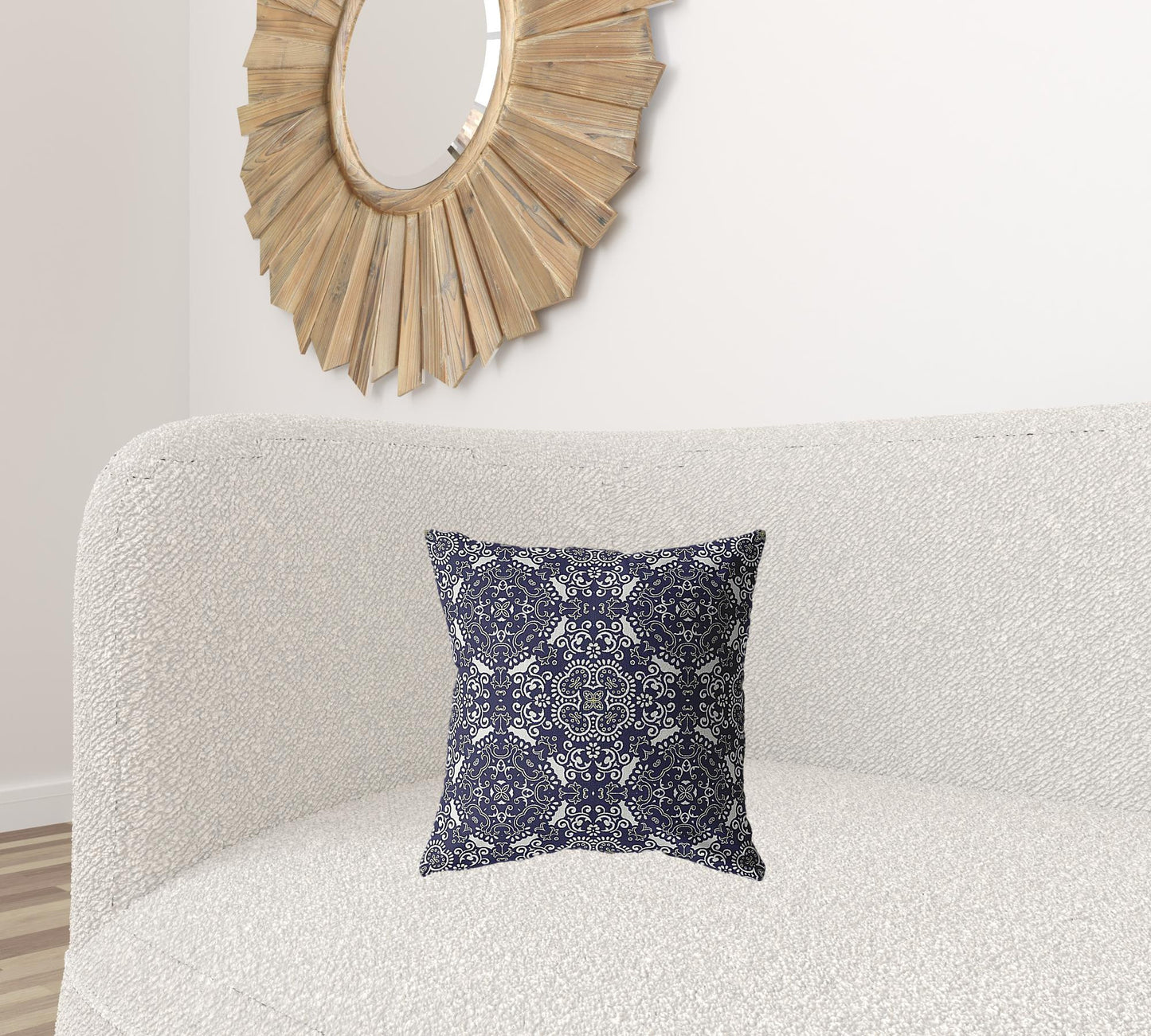 16" Navy Boho Pattern Decorative Suede Throw Pillow