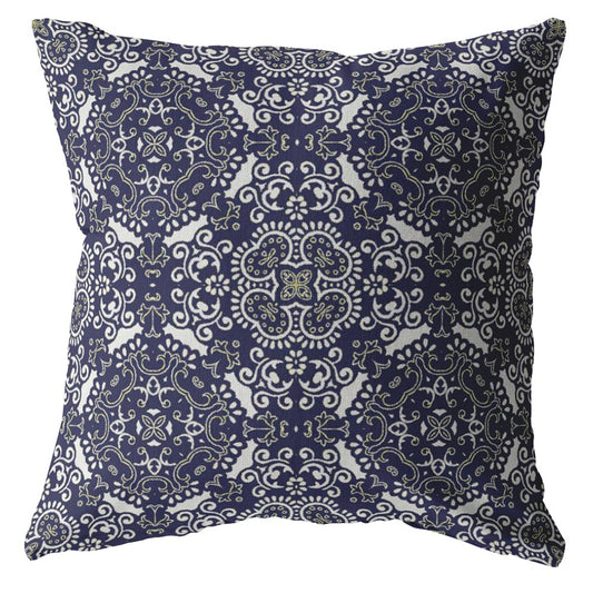 18" Navy Boho Pattern Decorative Suede Throw Pillow