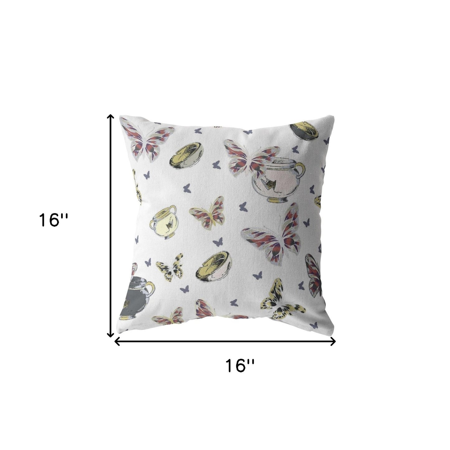 16" White Butterflies Decorative Suede Throw Pillow