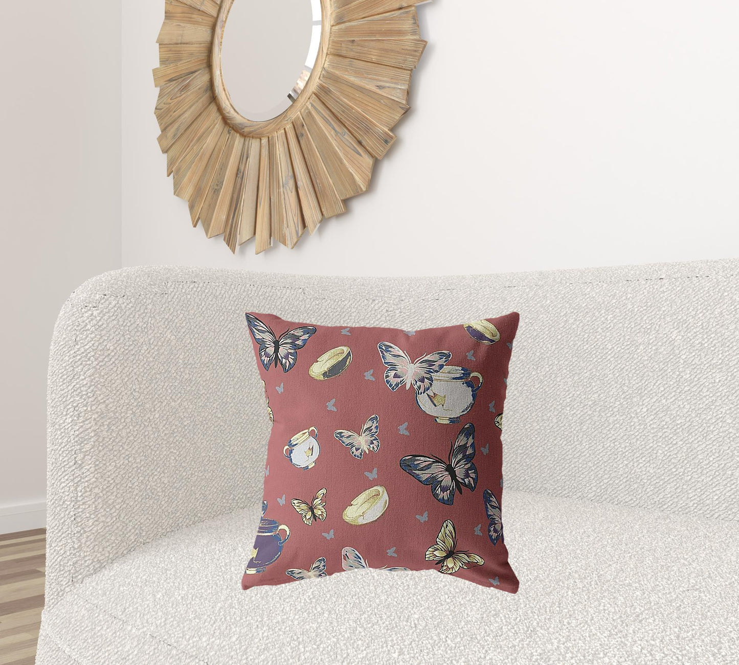 18" Copper Rose Butterflies Decorative Suede Throw Pillow