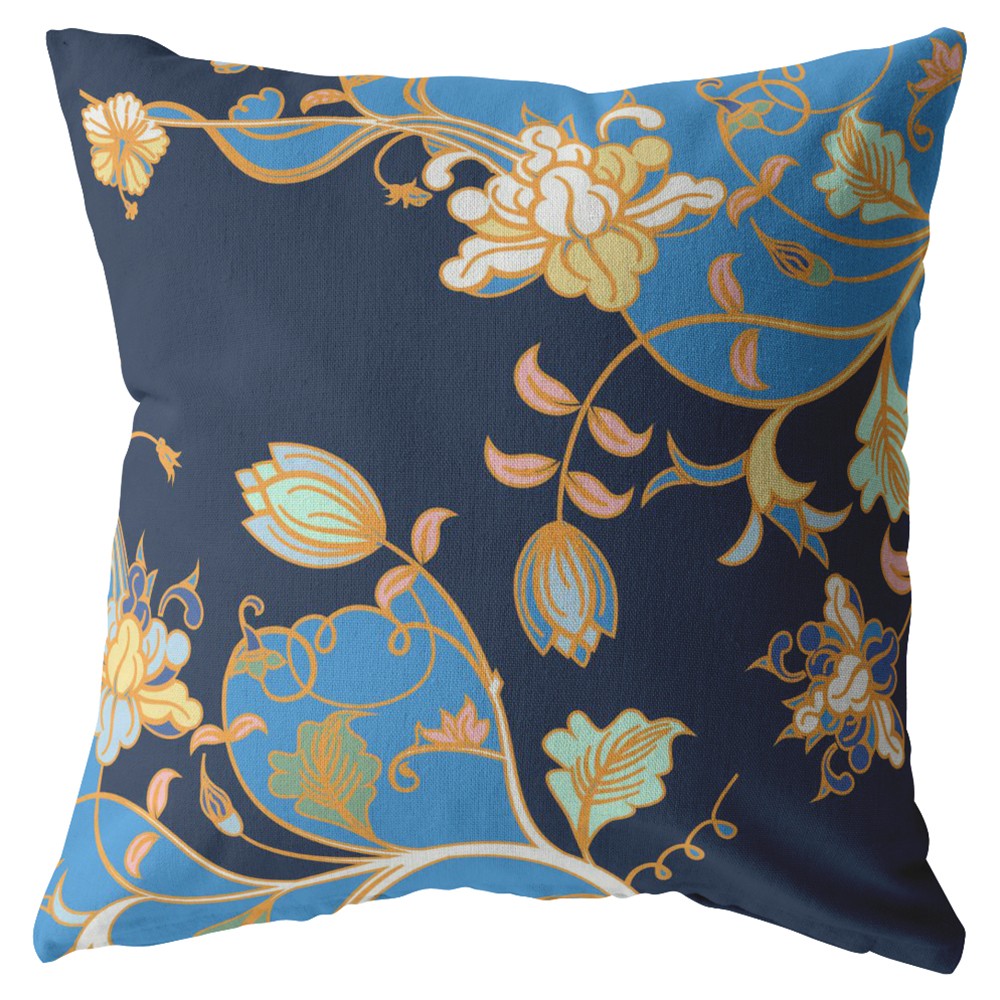 16" Navy Blue Garden Decorative Suede Throw Pillow