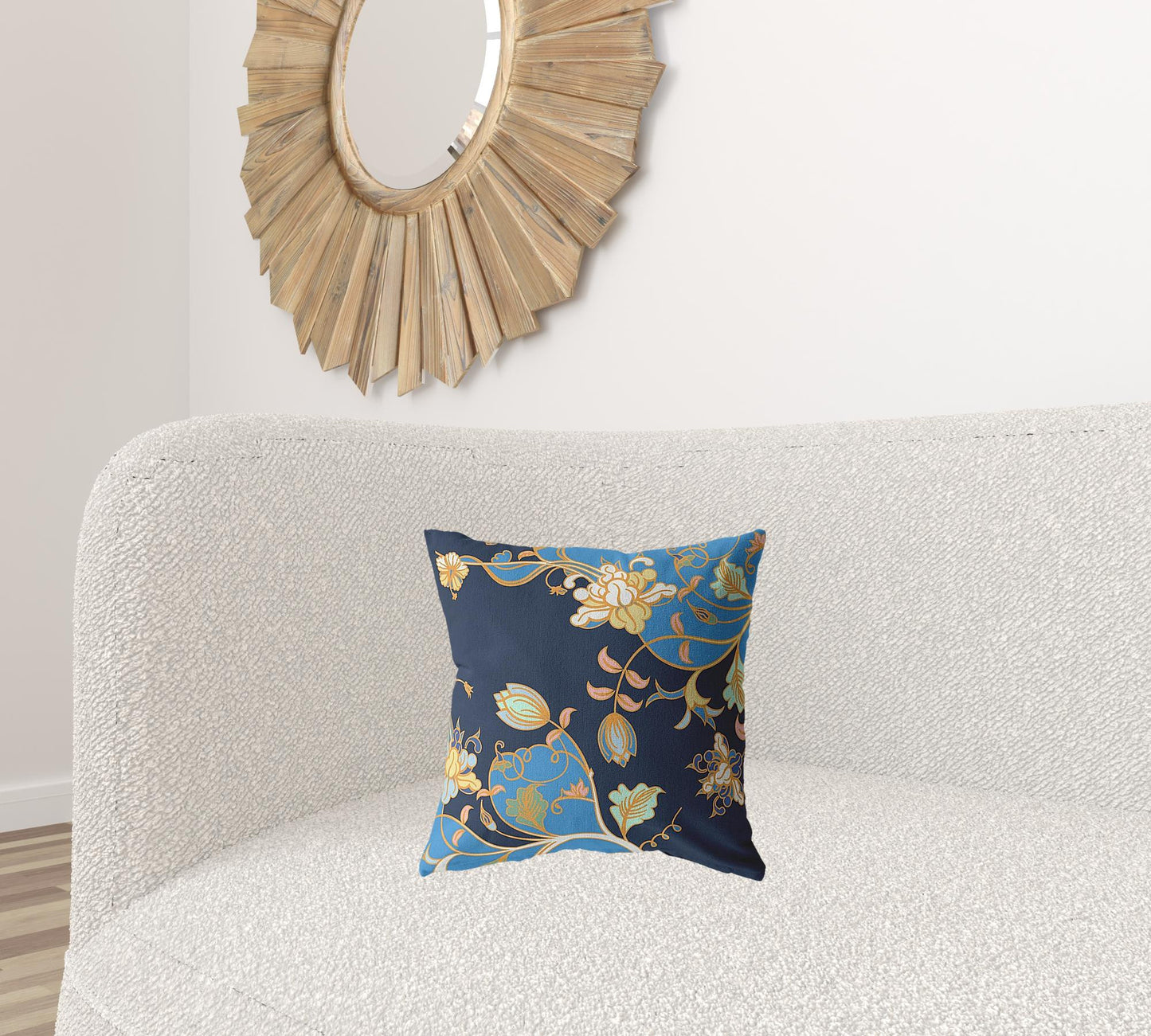 16" Navy Blue Garden Decorative Suede Throw Pillow