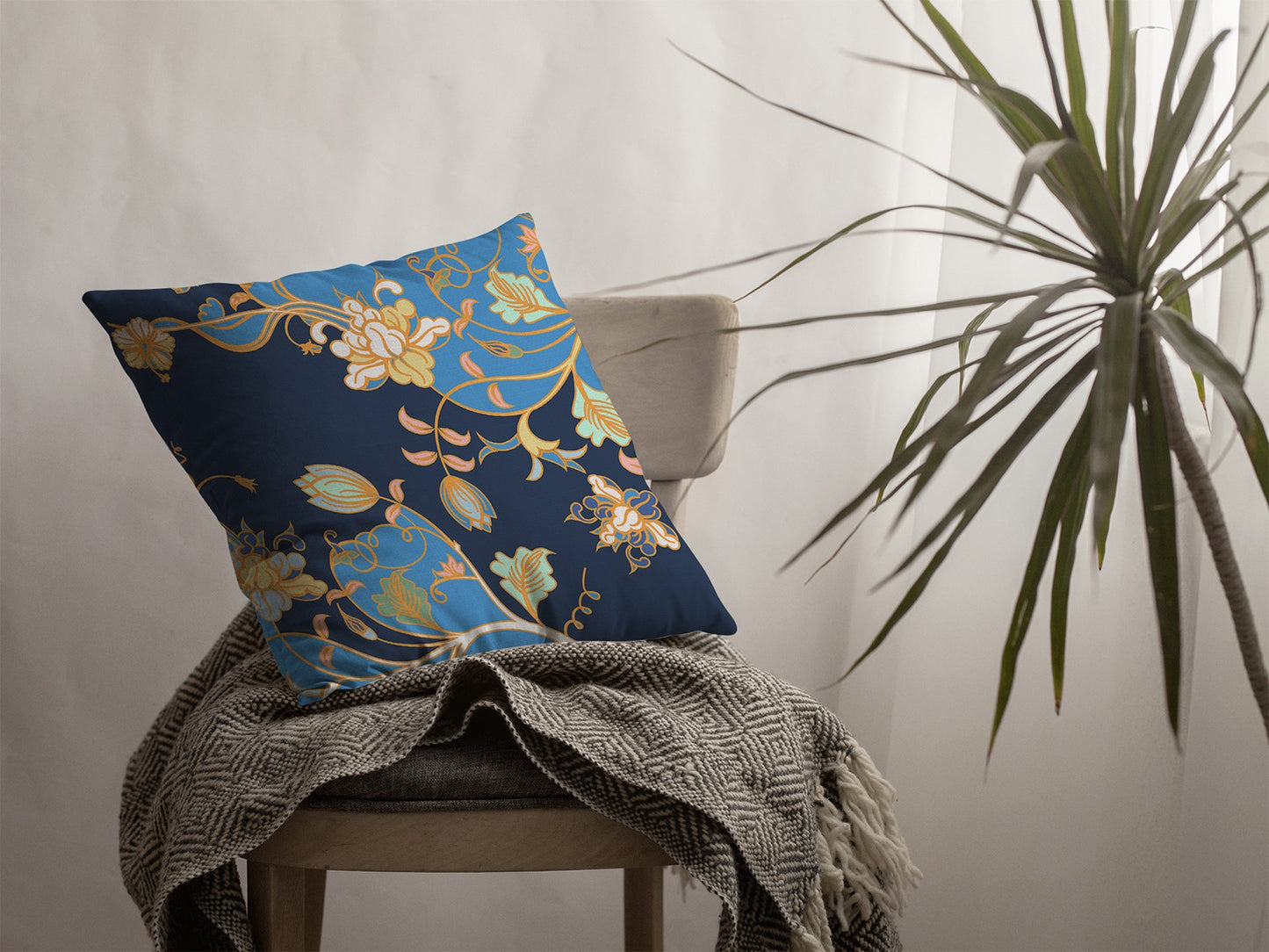 18" Navy Blue Garden Decorative Suede Throw Pillow