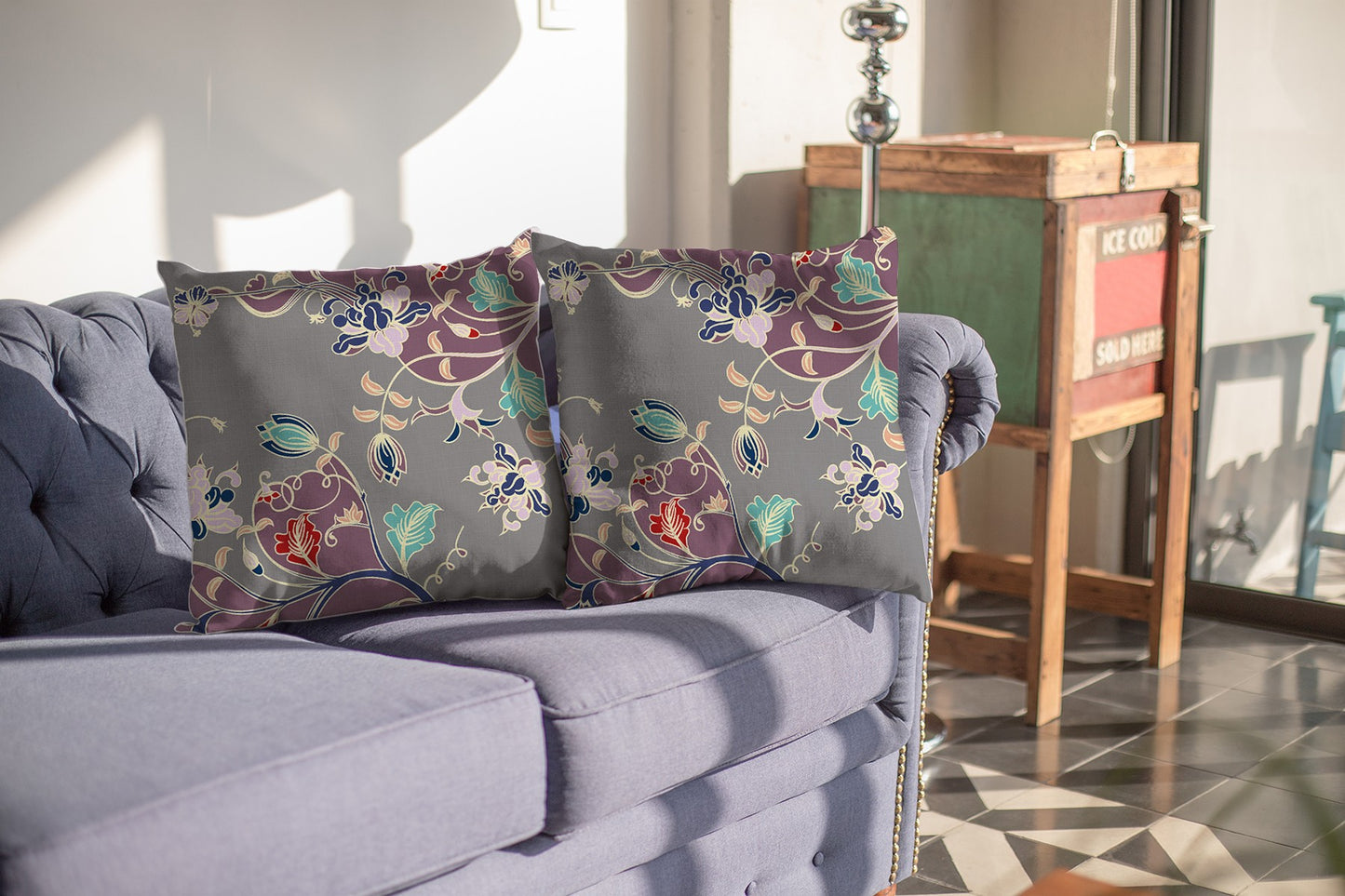 16" Purple Gray Garden Decorative Suede Throw Pillow