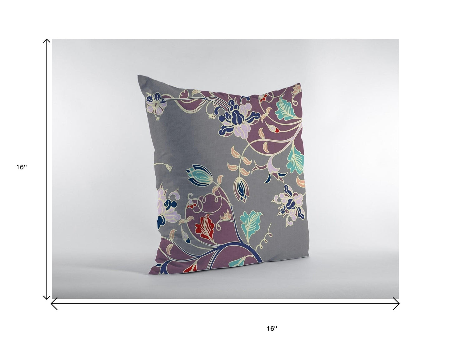 16" Purple Gray Garden Decorative Suede Throw Pillow