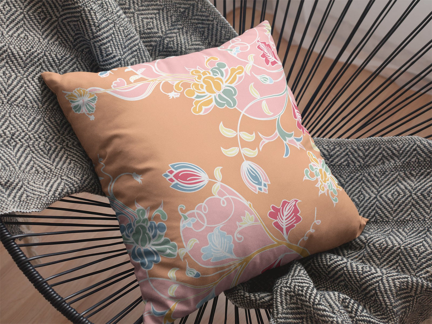 16" Pink Orange Garden Decorative Suede Throw Pillow