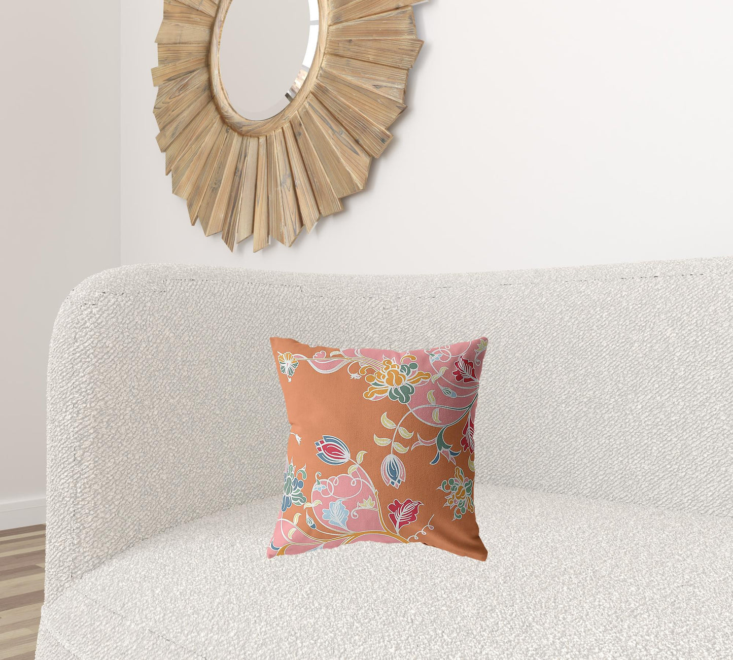 16" Pink Orange Garden Decorative Suede Throw Pillow