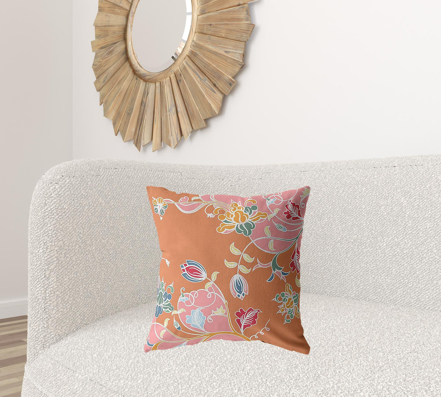 18" Pink Orange Garden Decorative Suede Throw Pillow