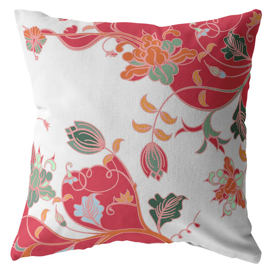 16" Red White Garden Decorative Suede Throw Pillow