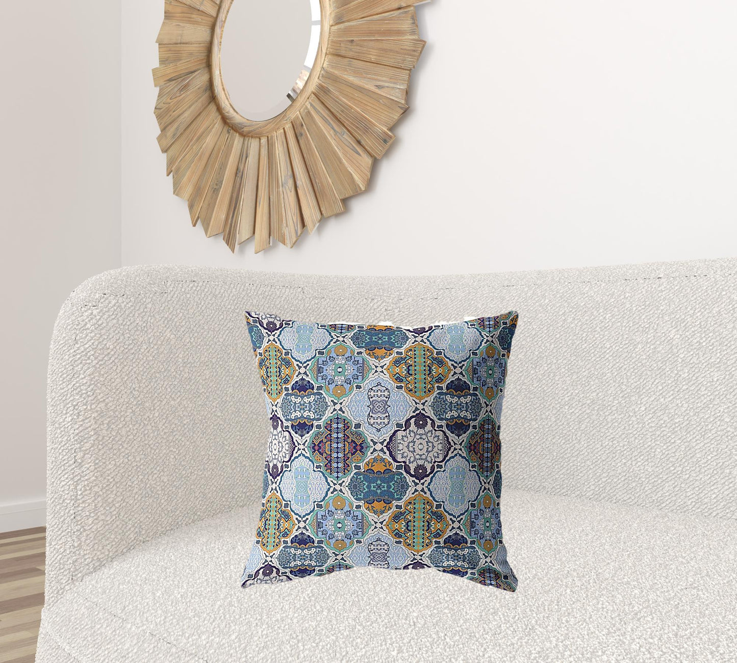 18” Orange Blue Trellis Suede Throw Pillow