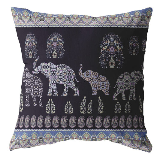 16” Purple Ornate Elephant Suede Throw Pillow