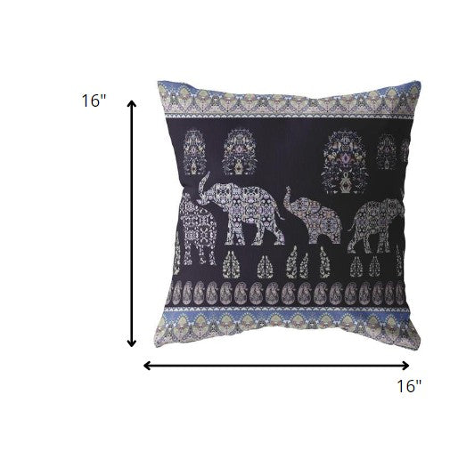 16” Purple Ornate Elephant Suede Throw Pillow