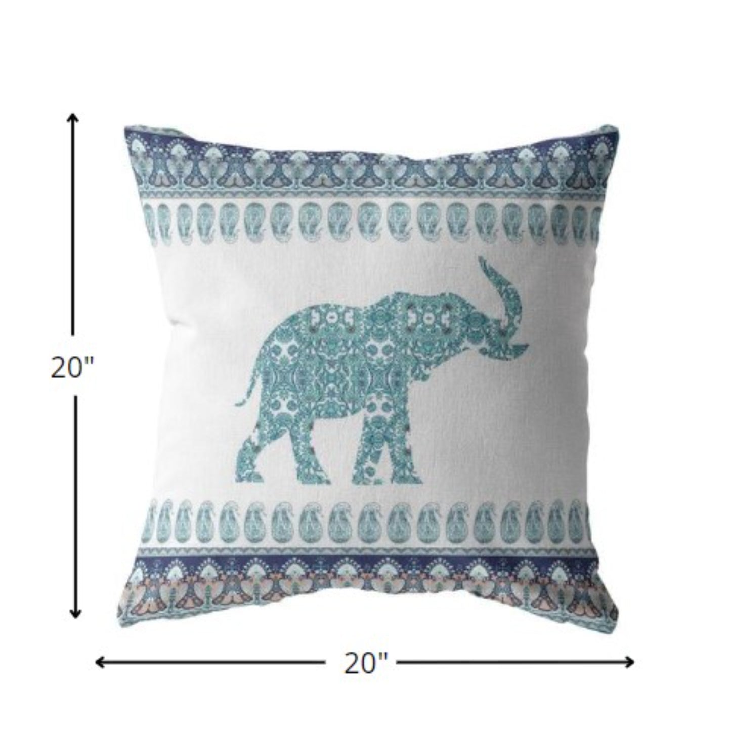 18” Teal Ornate Elephant Suede Throw Pillow