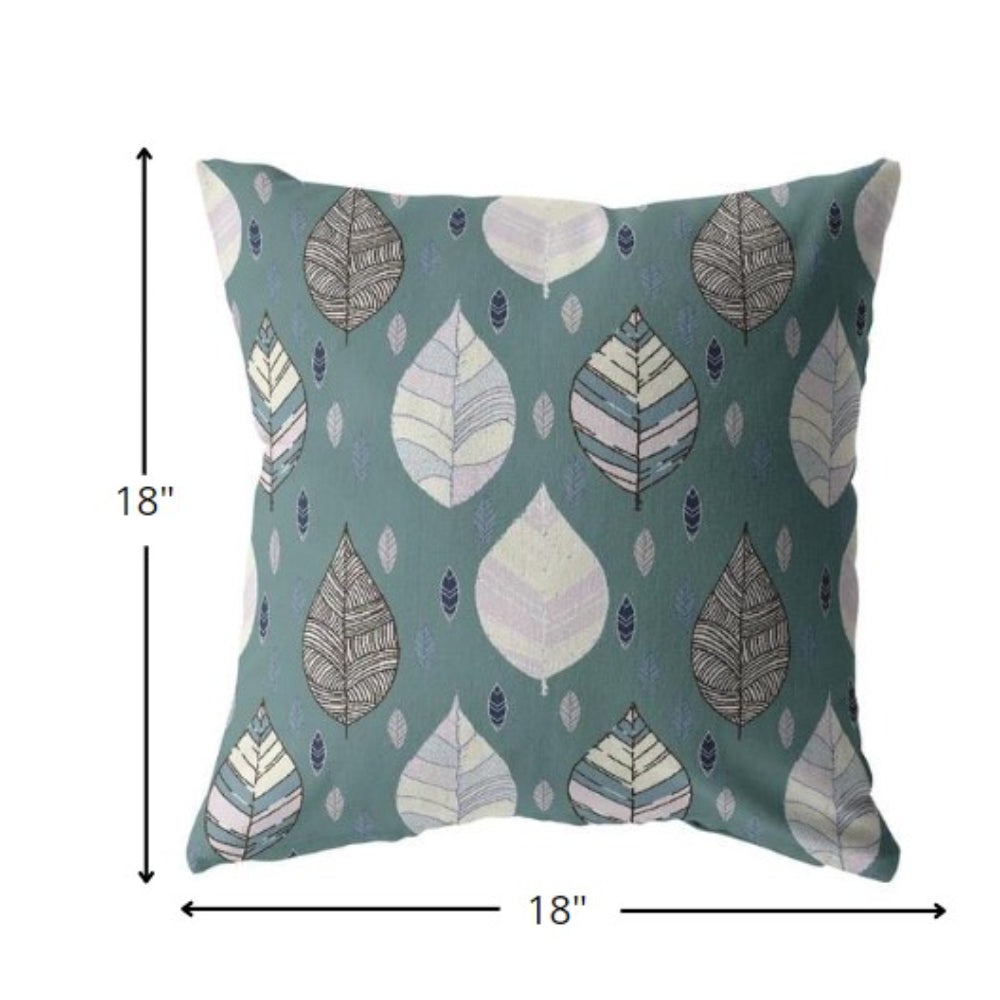 18” Pine Green Leaves Suede Decorative Throw Pillow