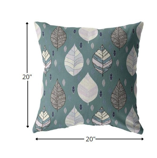 18” Pine Green Leaves Suede Decorative Throw Pillow