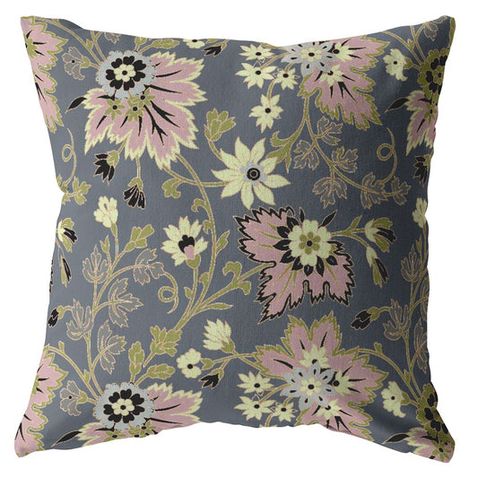 16” Gray Pink Jacobean Suede Throw Pillow