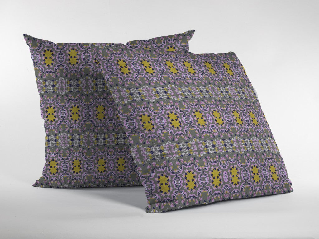 16” Purple Yellow Geofloral Suede Throw Pillow