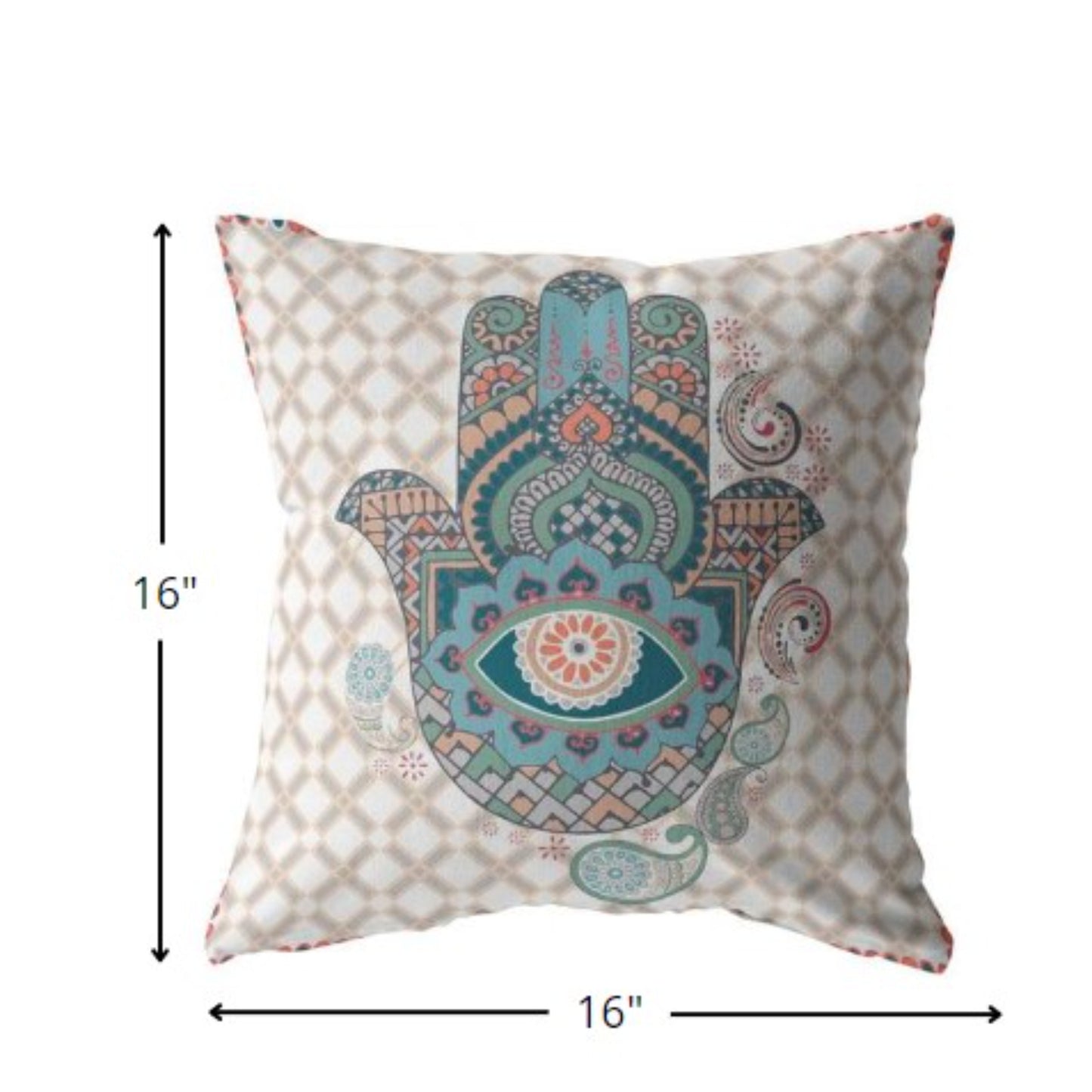 16” Blue Gray Hamsa Boho Suede Throw Pillow