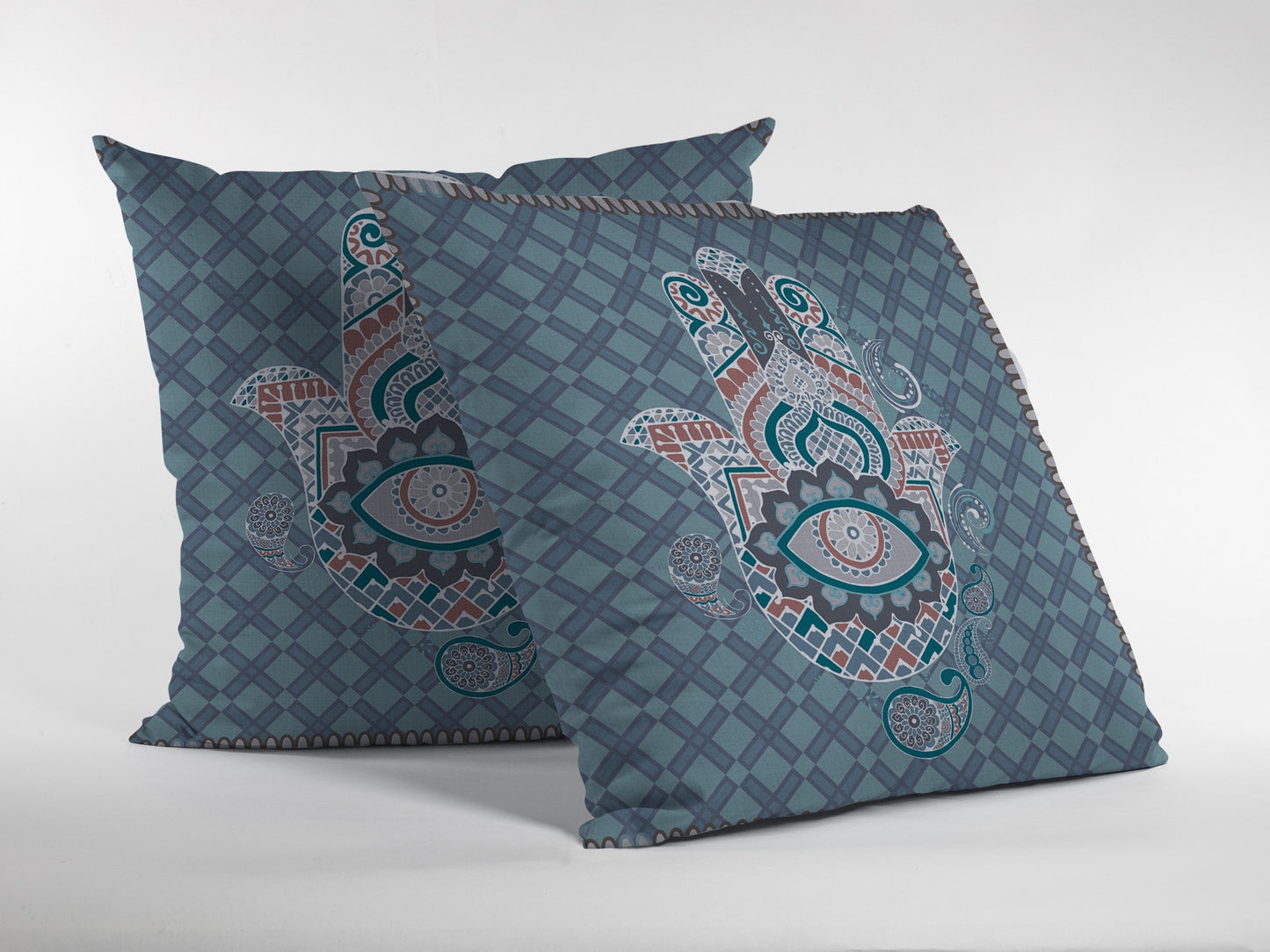 18” Slate Blue Hamsa Boho Suede Throw Pillow