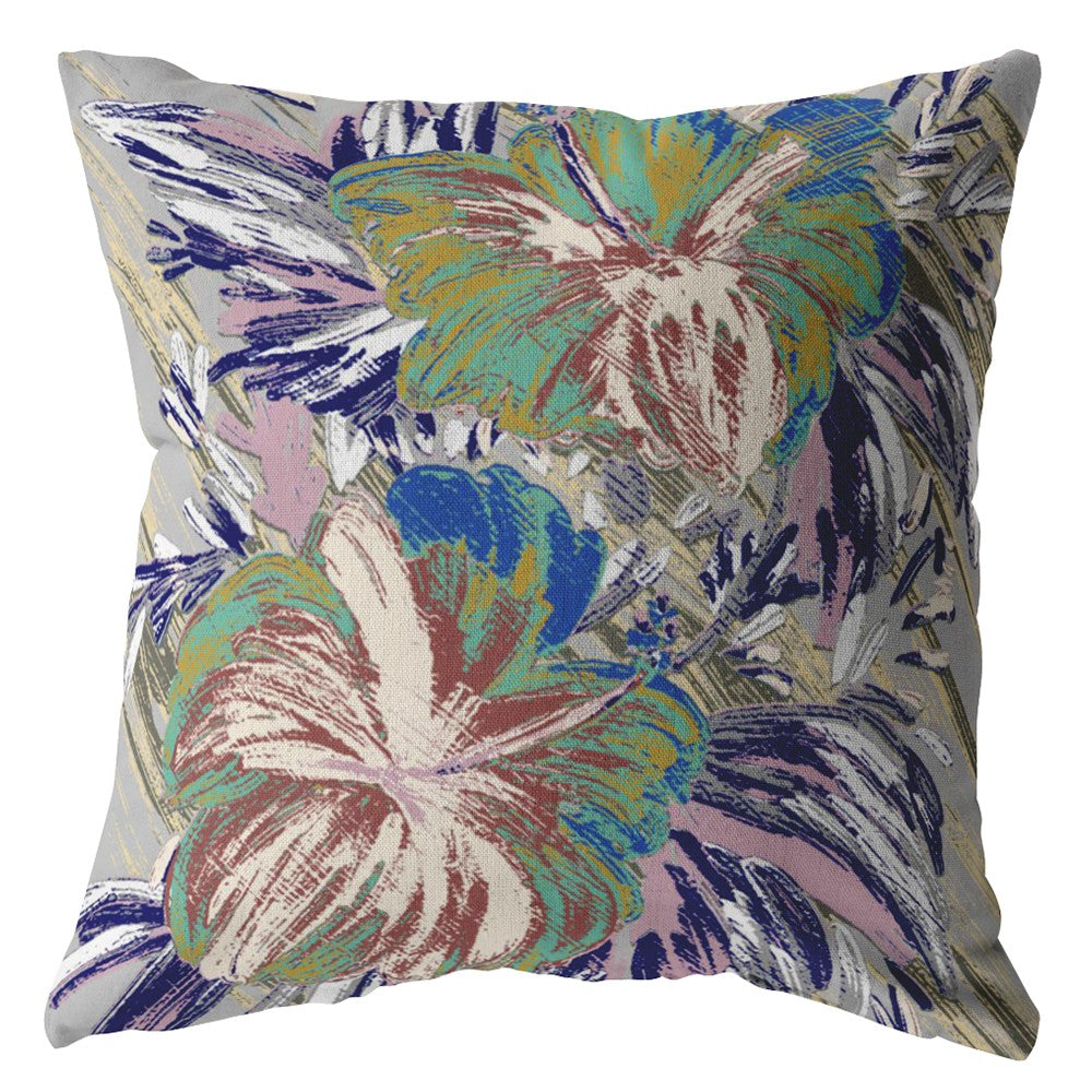 16” Lilac Green Hibiscus Suede Decorative Throw Pillow