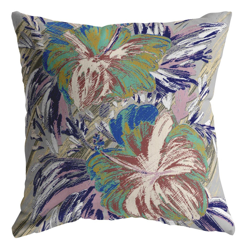 16” Lilac Green Hibiscus Suede Decorative Throw Pillow